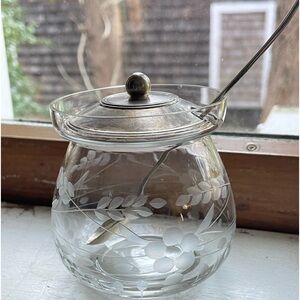 Sterling silver etched glass sugar dish.